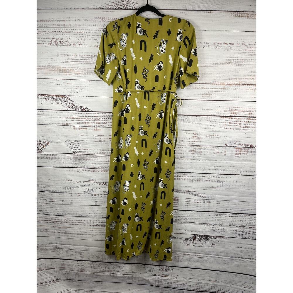Mata Traders Brea Wrap Dress Womens XS Green Novelty Print Maxi Tencel Boho - Picture 14 of 16